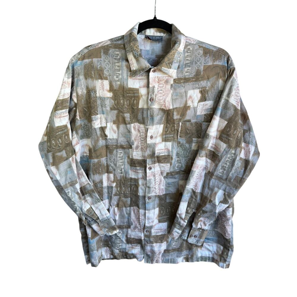Triumph Vintage 90s Button-Up Shirt Men's Large Abstract Pattern Long Sleeve